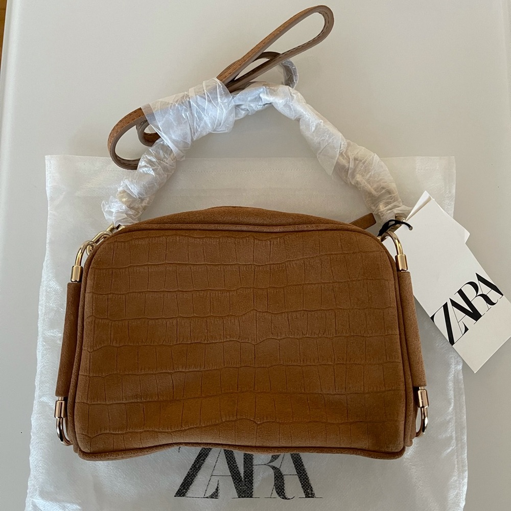 Zara Leather Crossbody Bag, Brown / Tan / Beige